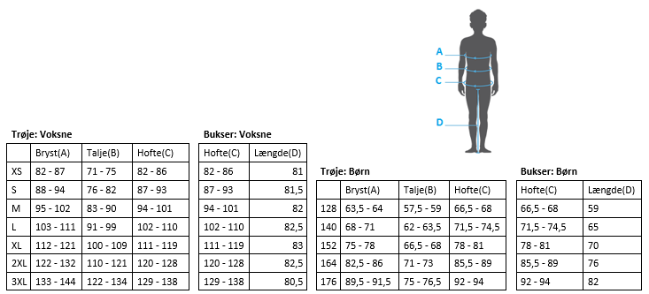 Klubdragt 2024 - størrelsesoversigt og figur